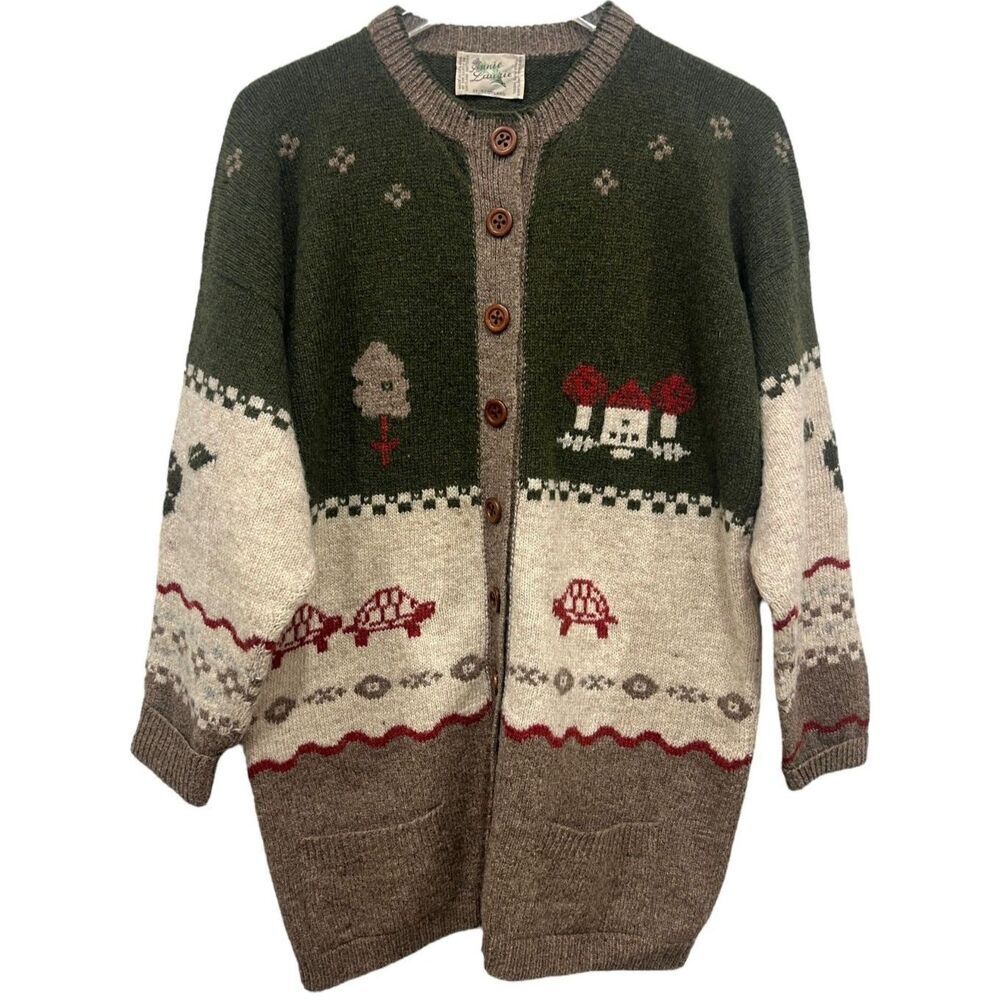 Vtg Annie Laurie Cardigan Sweater Shetland 100% Pure Wool Scotland 1980s Cottage